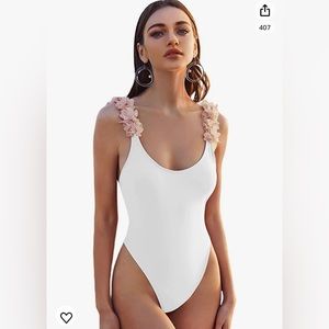 Women's Floral Appliques One Piece white Swimsuit Scoop Neck Monokini